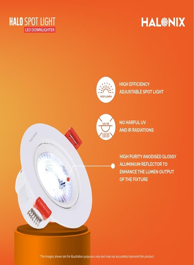 Halonix مصباح هالو LED بلاستيكي قابل للتعديل، 9 واط، 2700 كلفن، أصفر، هالو | تصميم صغير بزاوية شعاع 120 درجة | إضاءة غائرة للأسقف المعلقة | فتحة - 3.3 بوصة | عبوة من قطعة واحدة - Image 3